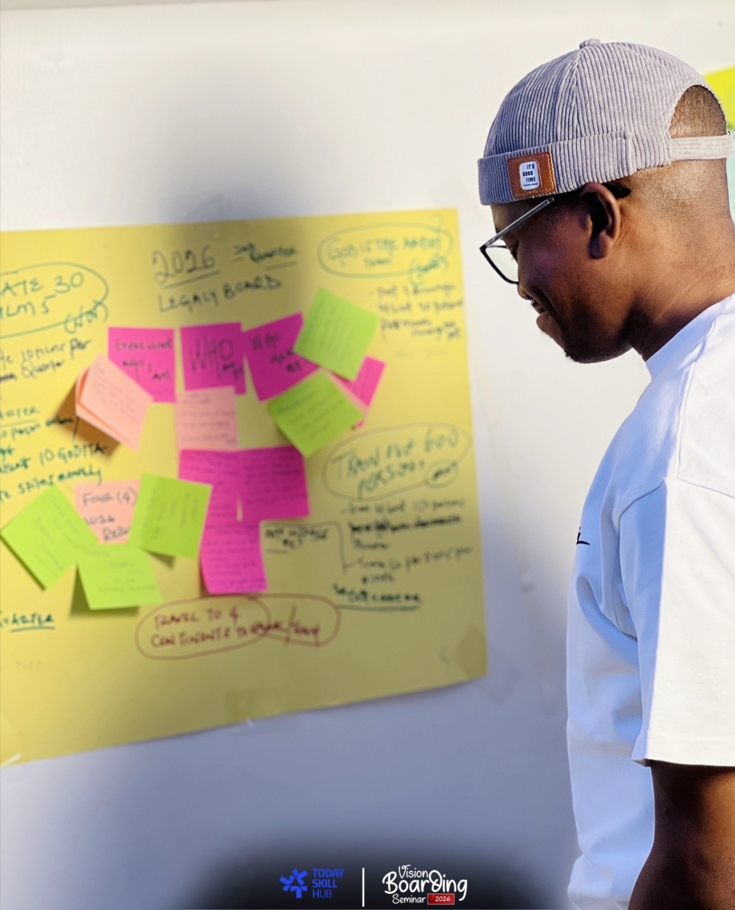 Vision Boarding Seminar 2026, participant reviewing legacy board